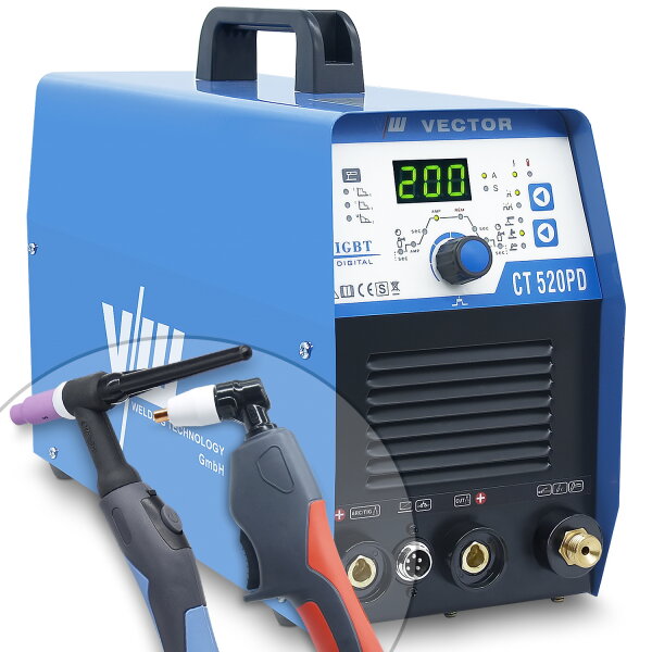 DC WIG Schweißgerät 200A mit Plasmaschneider 40A, MMA Elektrode, HF-Zündung, IGBT | CT520PD